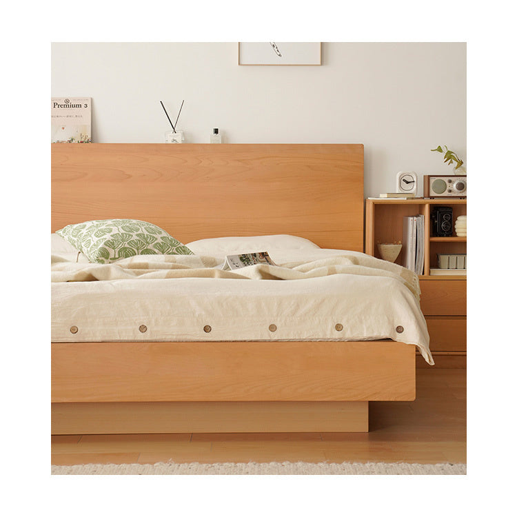 Elegant Beech Wood Bed Frame - Natural Finish with Sturdy Metal Accents fxgmz-582