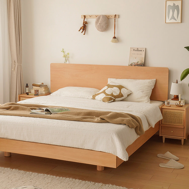 Natural Beech Wood Bed Frame with Metal Accents - Stylish and Durable Bedroom Furniture fxgmz-586