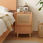 Beech Wood Rattan Bedside Table - Natural Wood Color Multi-Layer Board Nightstand fxgmz-589