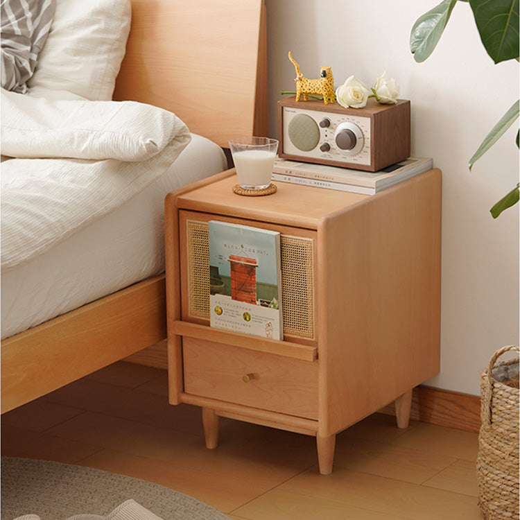 Beech Wood Rattan Bedside Table - Natural Wood Color Multi-Layer Board Nightstand fxgmz-589
