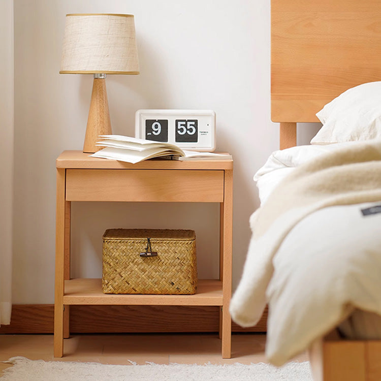 Beech Wood Rattan Bedside Table - Natural Wood Color Multi-Layer Board Nightstand fxgmz-589