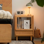 Beech Wood Rattan Bedside Table - Natural Wood Color Multi-Layer Board Nightstand fxgmz-589