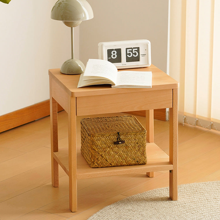 Sleek Beech Wood Bedside Cupboard - Durable Multi-Layer Board in Natural Finish fxgmz-590