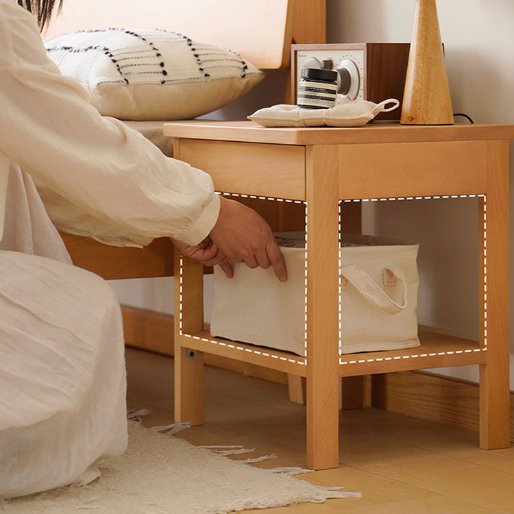 Sleek Beech Wood Bedside Cupboard - Durable Multi-Layer Board in Natural Finish fxgmz-590