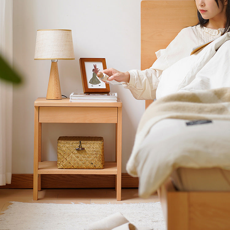 Sleek Beech Wood Bedside Cupboard - Durable Multi-Layer Board in Natural Finish fxgmz-590