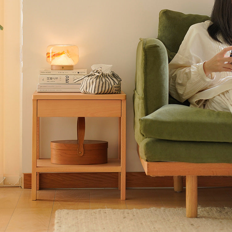 Sleek Beech Wood Bedside Cupboard - Durable Multi-Layer Board in Natural Finish fxgmz-590