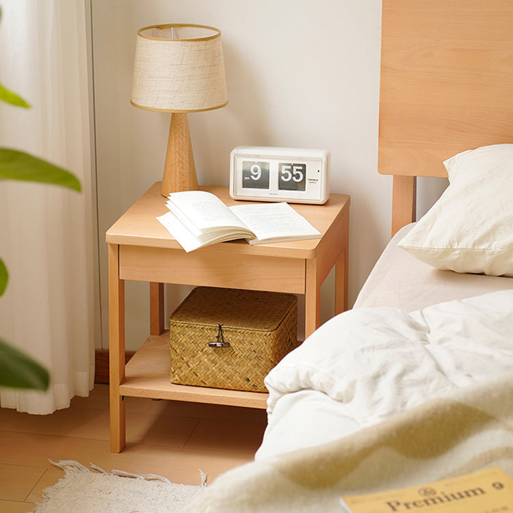 Sleek Beech Wood Bedside Cupboard - Durable Multi-Layer Board in Natural Finish fxgmz-590