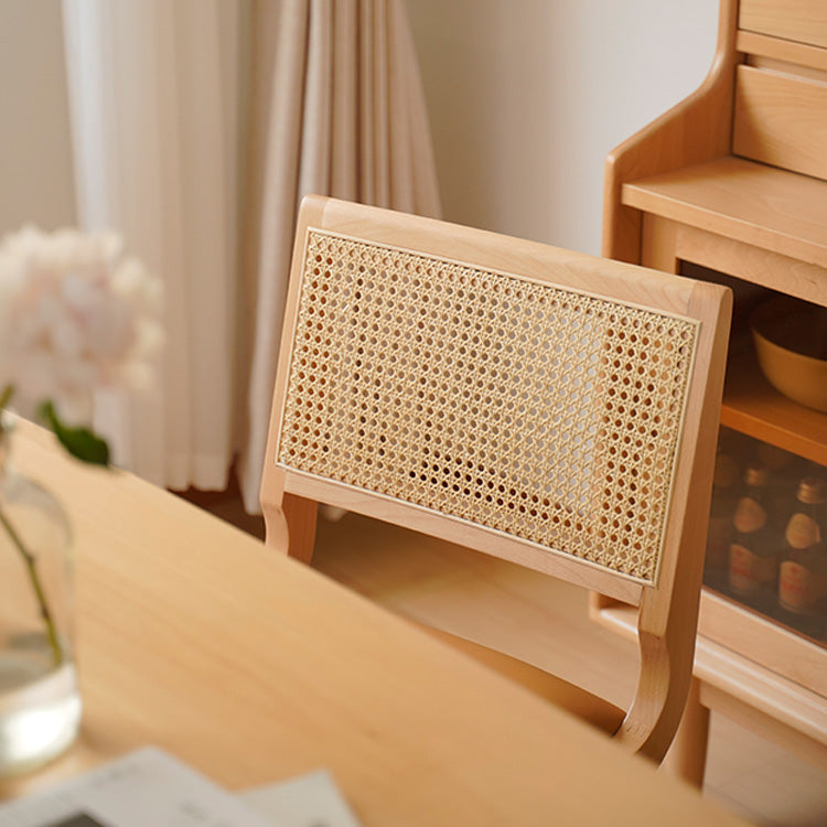 Mid-Century Modern Beech Wood & Rattan Dining Chair with Brown PU Leather Seat fxgmz-592