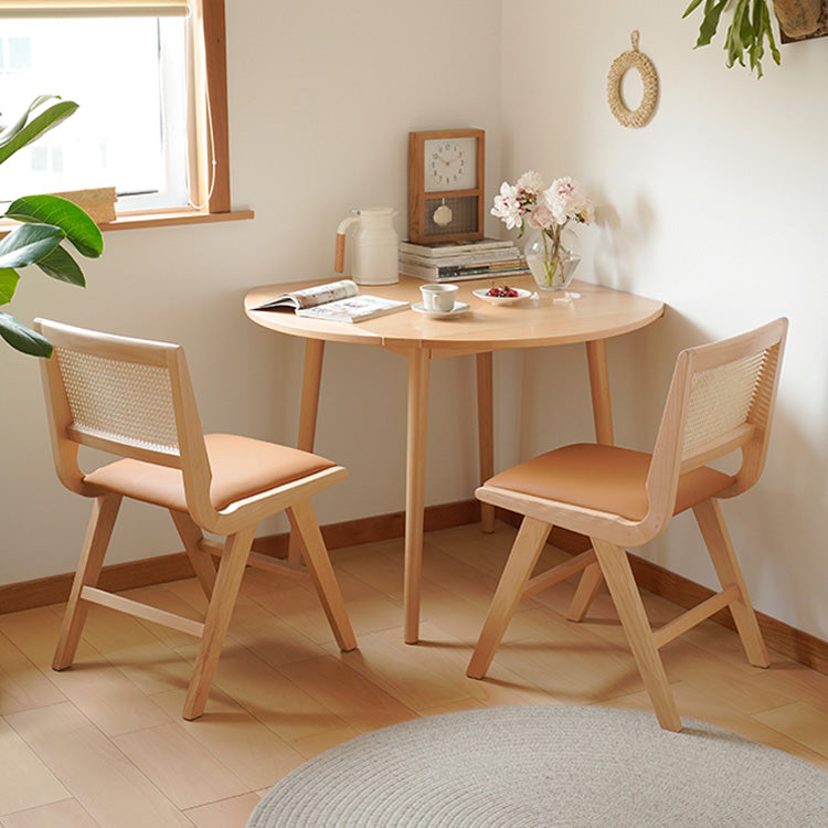 Mid-Century Modern Beech Wood & Rattan Dining Chair with Brown PU Leather Seat fxgmz-592