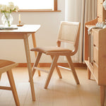 Mid-Century Modern Beech Wood & Rattan Dining Chair with Brown PU Leather Seat fxgmz-592