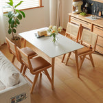 Elegant White Natural Wood Dining Table with Durable Sintered Stone Top & Sturdy Beech Wood Multi-Layer Board fxgmz-598