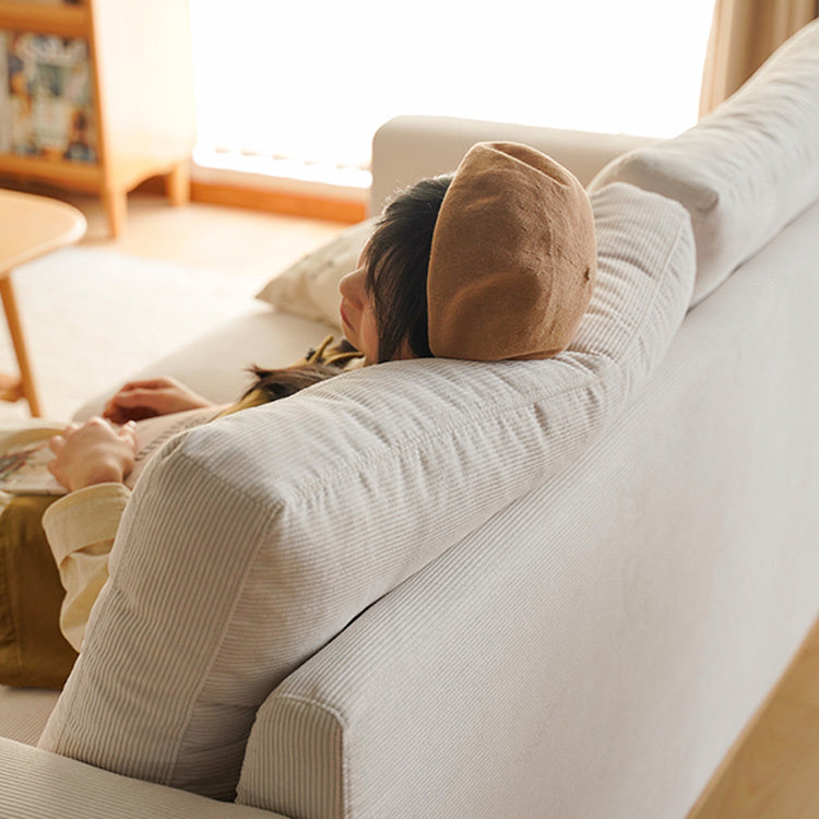 Luxurious Off White Corduroy Sofa with Oak Wood Frame and Goose Down Fill fxgmz-605