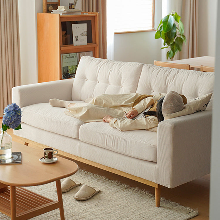 Luxurious Off White Corduroy Sofa with Oak Wood Frame and Goose Down Fill fxgmz-605