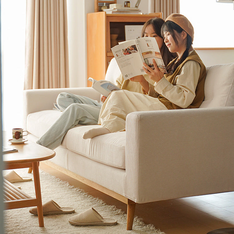 Luxurious Off White Corduroy Sofa with Oak Wood Frame and Goose Down Fill fxgmz-605