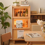 Stunning Natural Beech Wood Cabinet with Glass Shelves – Multi-Layer Durability for Modern Homes fxgmz-609