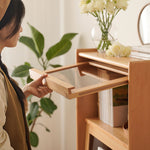 Stunning Natural Beech Wood Cabinet with Glass Shelves – Multi-Layer Durability for Modern Homes fxgmz-609