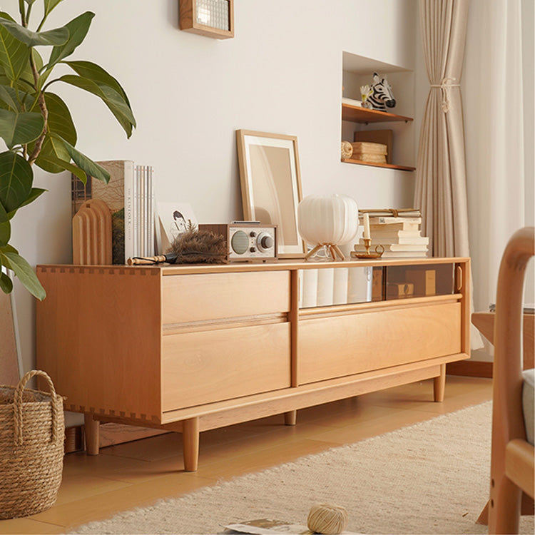 Stylish Beech Wood TV Cabinet with Metal & Glass Shelving fxgmz-613