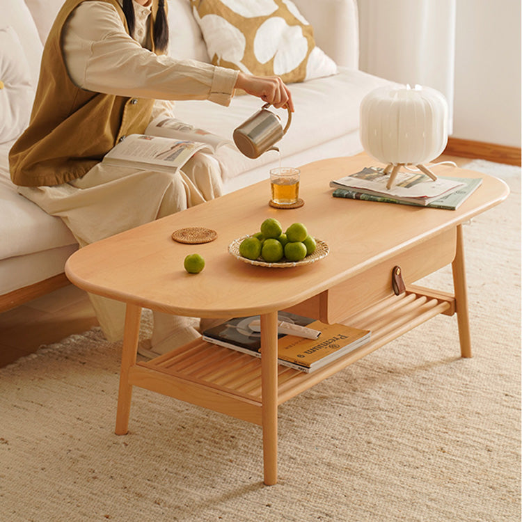 Stylish Beech Wood Multi-Layer Tea Table with Modern Metal Accents fxgmz-619