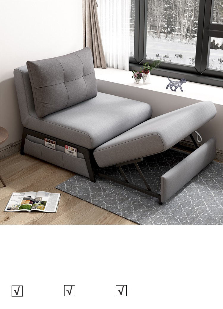 Stylish Multi-Color Techno Fabric Sofa Bed with Wood Accents – Light Gray, Yellow, Pink, and Light Green fxgz-271