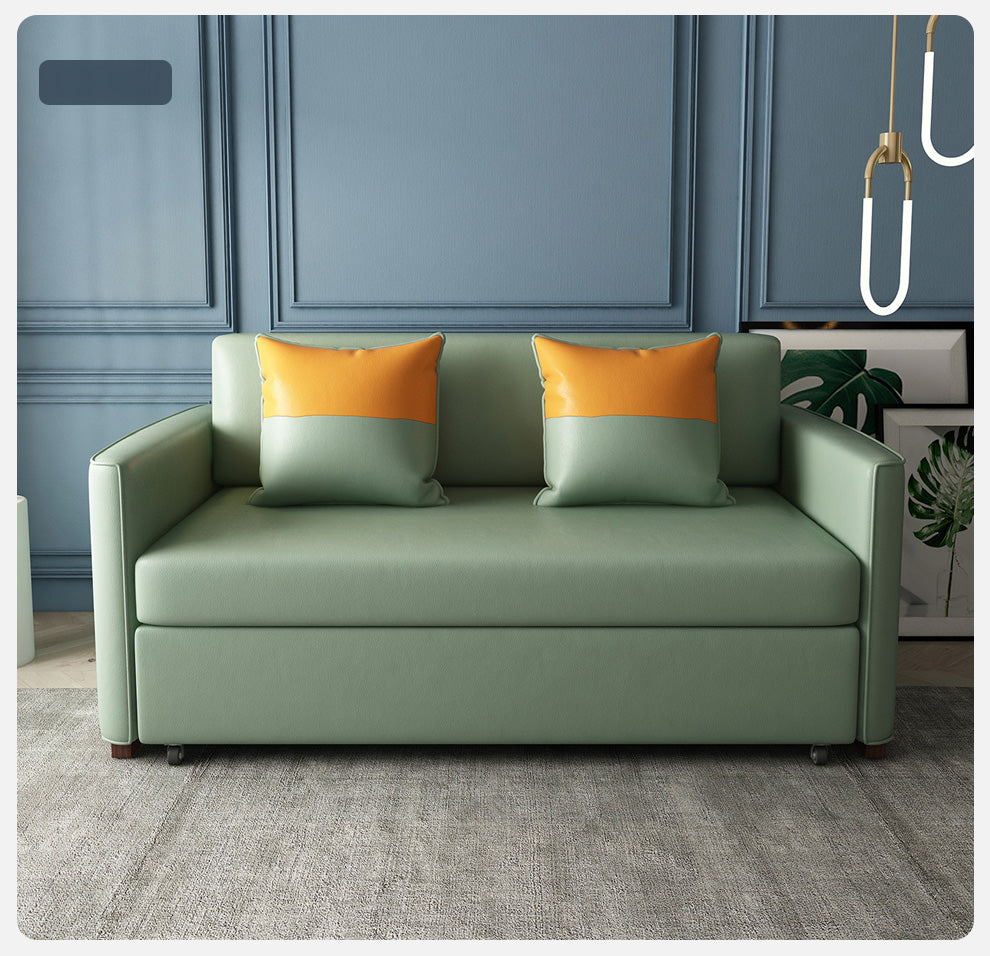 Convertible Sofa Bed with Green Dark Blue Light Gray Techno Fabric and White Wooden Frame fxgz-273