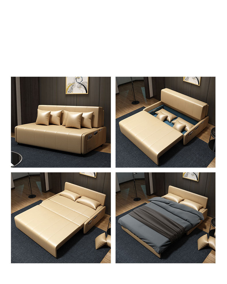 Stylish Multi-Function Sofa Bed - Yellow, Black, Gray, Brown Wood - Comfortable PU Leather fxgz-275