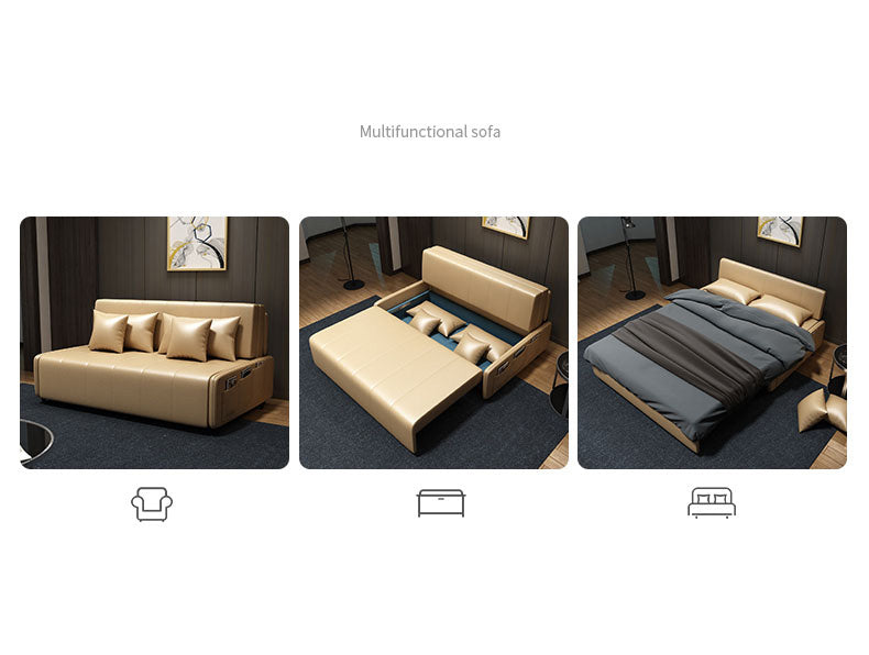 Stylish Multi-Function Sofa Bed - Yellow, Black, Gray, Brown Wood - Comfortable PU Leather fxgz-275