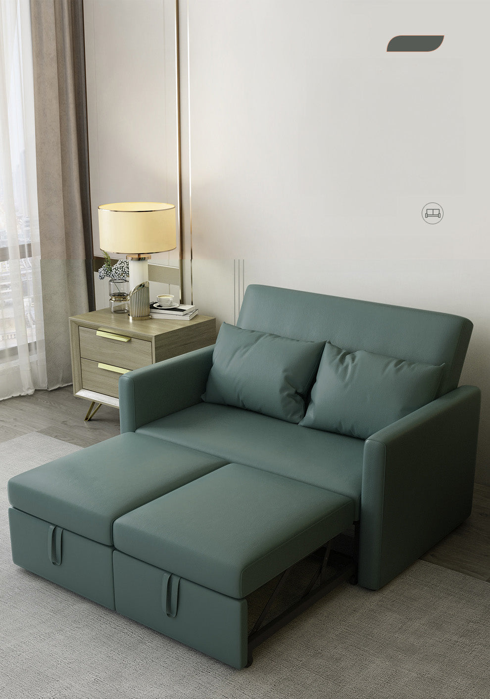 Stylish Techno Fabric Sofa Bed - Off White, Gray, Green, Blue with Dark Wood Finish fxgz-277