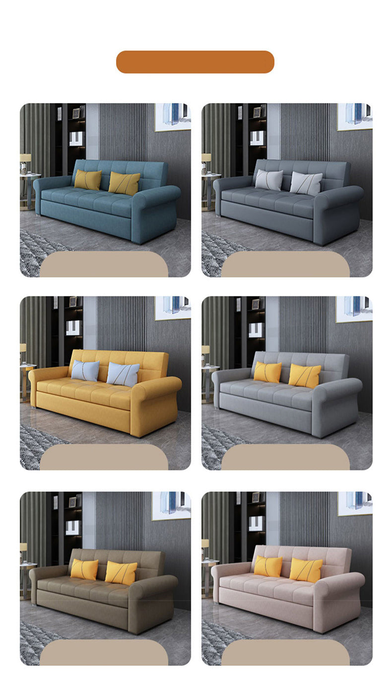 Modern Techno Fabric Sofa Bed in Blue, Light Gray, Dark Yellow, Brown, and Pink with Wood Accents fxgz-278