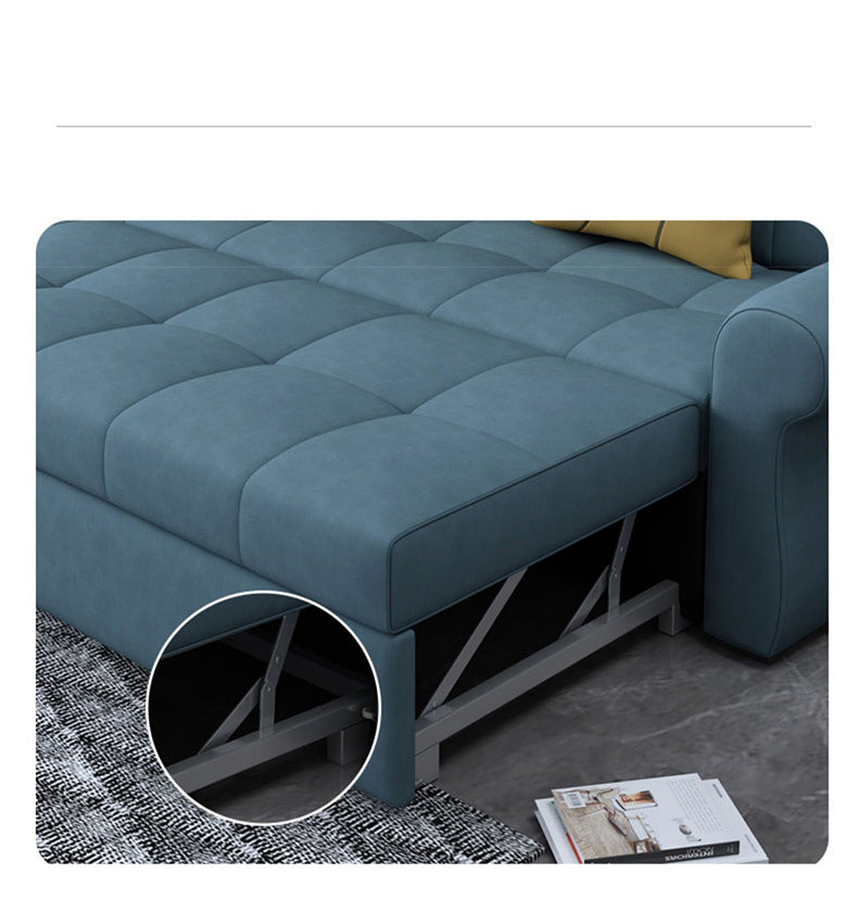 Modern Techno Fabric Sofa Bed in Blue, Light Gray, Dark Yellow, Brown, and Pink with Wood Accents fxgz-278