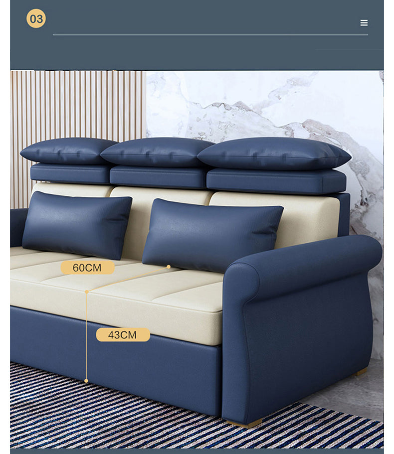 Modern Techno Fabric Sofa Bed in Blue, Green, Dark Gray, and Light Wood Finish fxgz-290