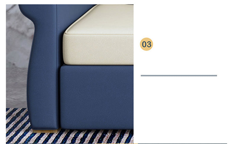 Modern Techno Fabric Sofa Bed in Blue, Green, Dark Gray, and Light Wood Finish fxgz-290
