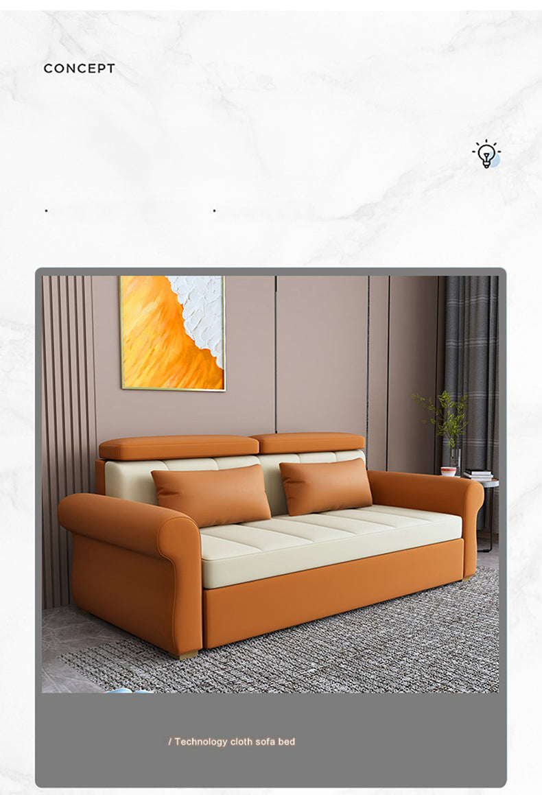 Stylish Multi-Color Techno Fabric Sofa Bed - Orange, Brown, Blue, Green, Black & Gray with Wood Accents fxgz-291