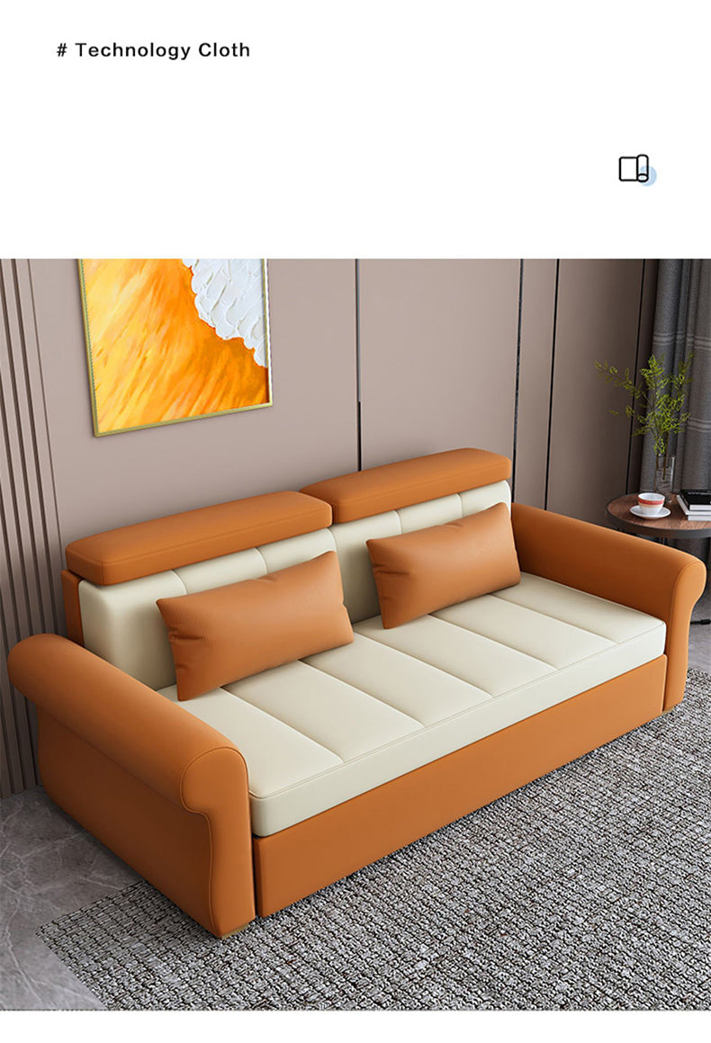 Stylish Multi-Color Techno Fabric Sofa Bed - Orange, Brown, Blue, Green, Black & Gray with Wood Accents fxgz-291