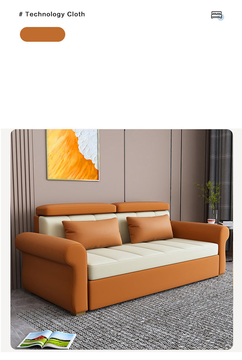 Stylish Multi-Color Techno Fabric Sofa Bed - Orange, Brown, Blue, Green, Black & Gray with Wood Accents fxgz-291