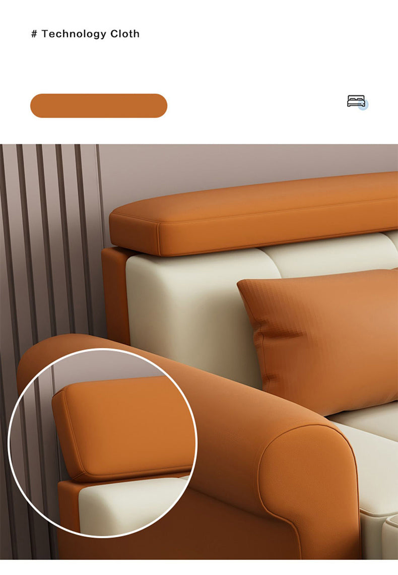 Stylish Multi-Color Techno Fabric Sofa Bed - Orange, Brown, Blue, Green, Black & Gray with Wood Accents fxgz-291