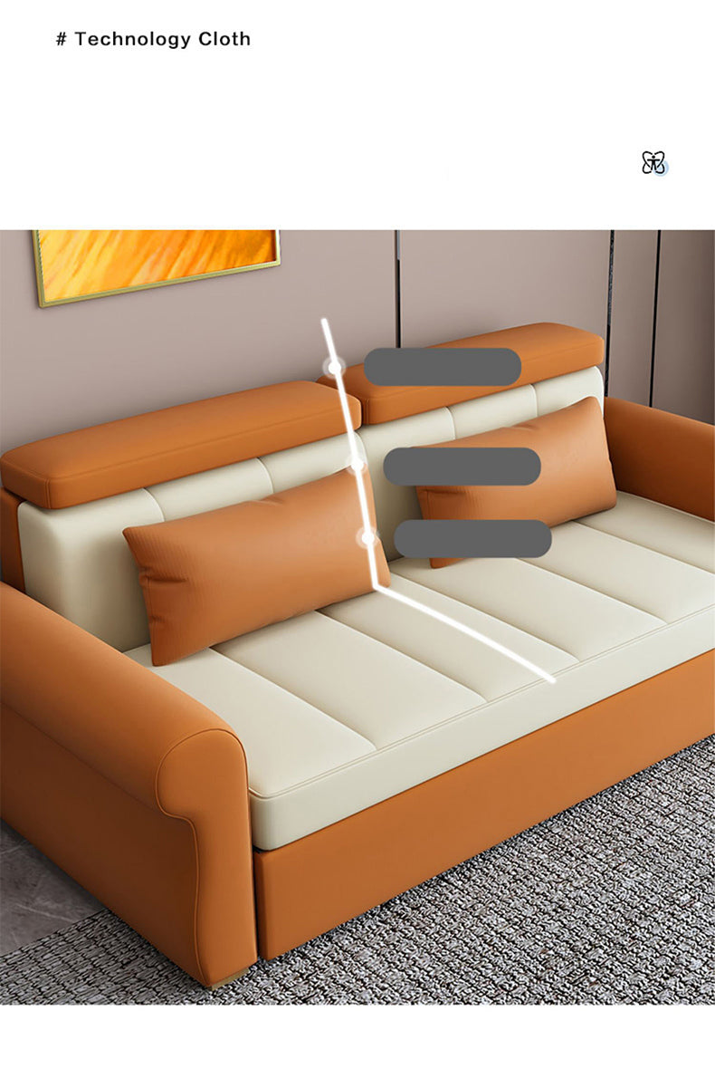 Stylish Multi-Color Techno Fabric Sofa Bed - Orange, Brown, Blue, Green, Black & Gray with Wood Accents fxgz-291