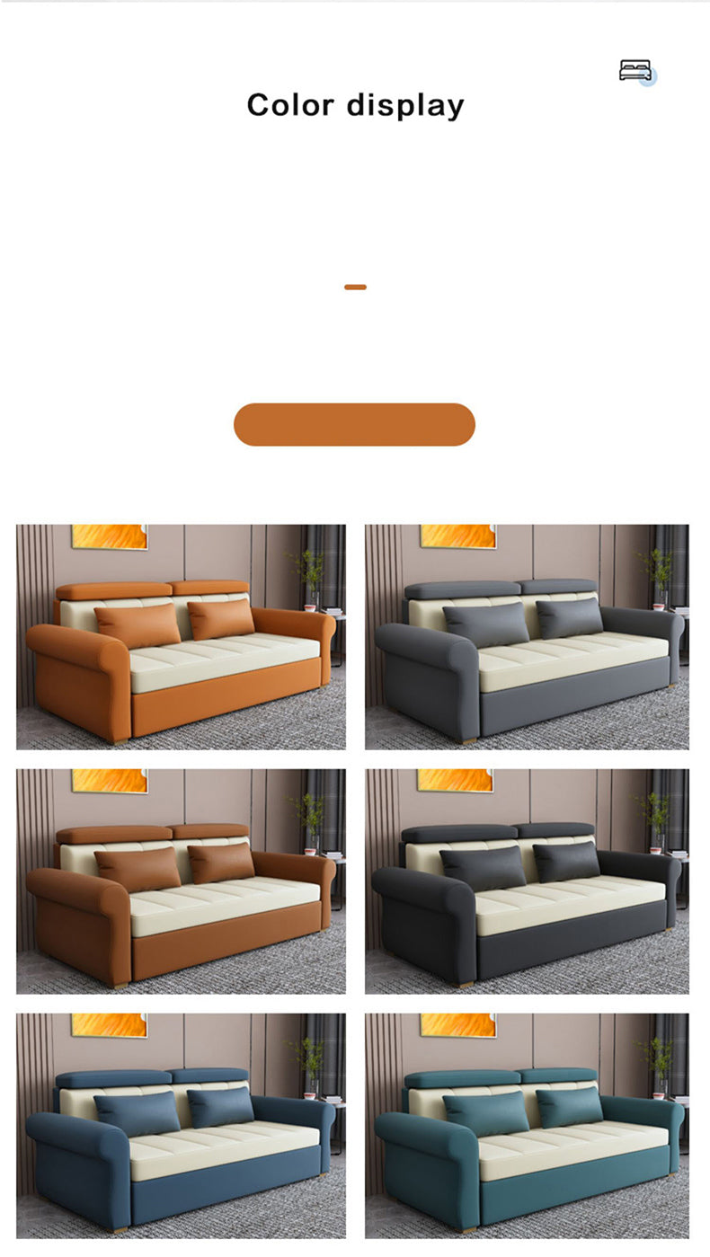 Stylish Multi-Color Techno Fabric Sofa Bed - Orange, Brown, Blue, Green, Black & Gray with Wood Accents fxgz-291