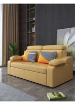 Stylish Multi-Color Sofa Bed: Yellow, Orange, Dark Gray & Off White with Brown Wood Techno Fabric fxgz-292