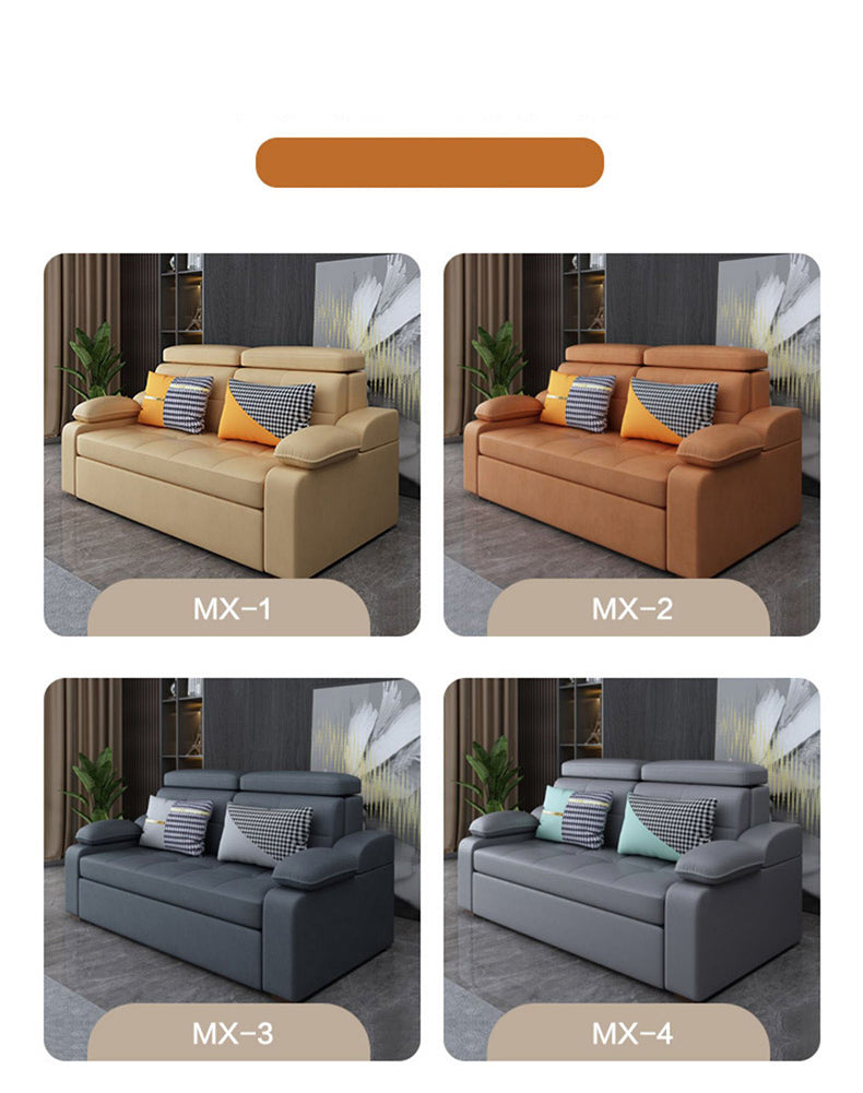 Stylish Multi-Color Sofa Bed: Yellow, Orange, Dark Gray & Off White with Brown Wood Techno Fabric fxgz-292