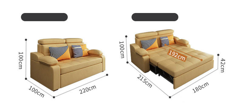 Stylish Multi-Color Sofa Bed: Yellow, Orange, Dark Gray & Off White with Brown Wood Techno Fabric fxgz-292
