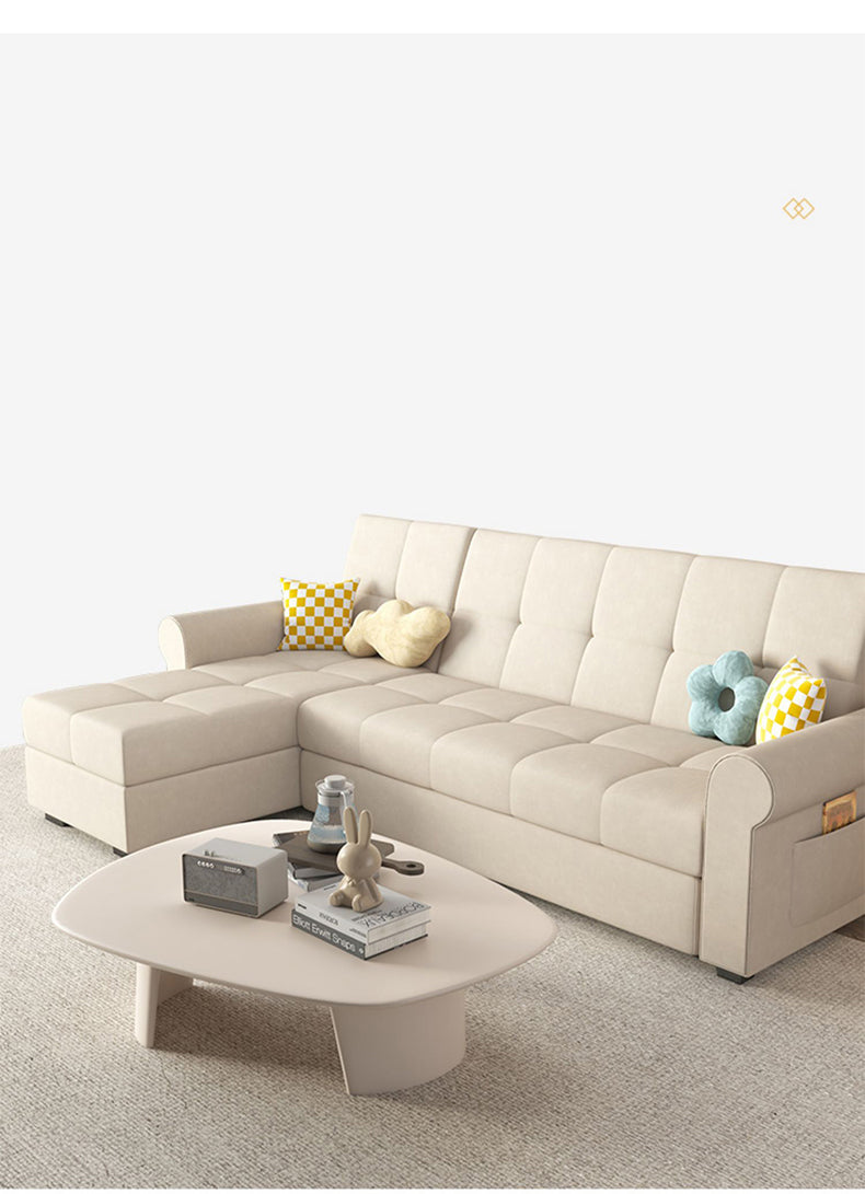 Convertible Sofa Bed in Off-White Gray with Blue, Green, Orange, and Brown Accents - Wood Frame & Techno Fabric fxgz-294
