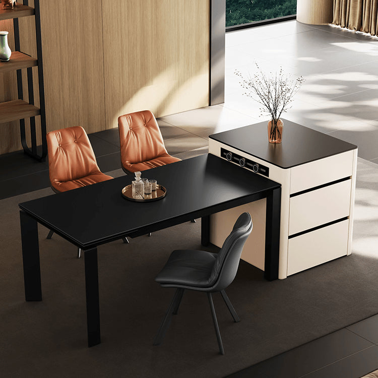 Elegant Black Matte Table with Stunning White Marble Top fxj-679