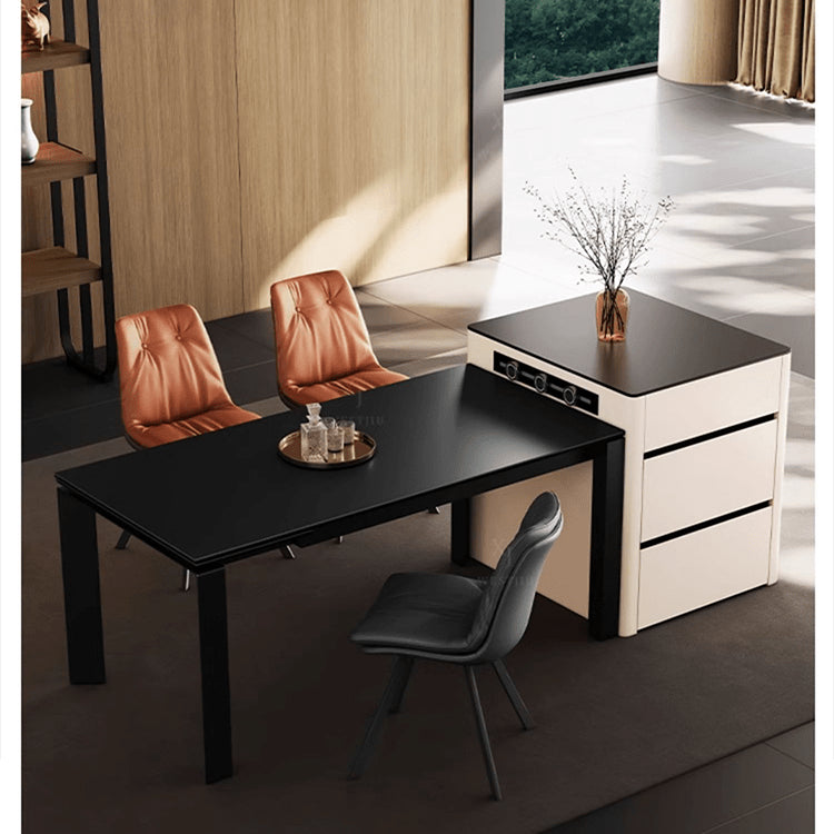 Elegant Black Matte Table with Stunning White Marble Top fxj-679