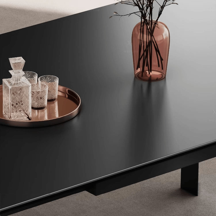 Elegant Black Matte Table with Stunning White Marble Top fxj-679