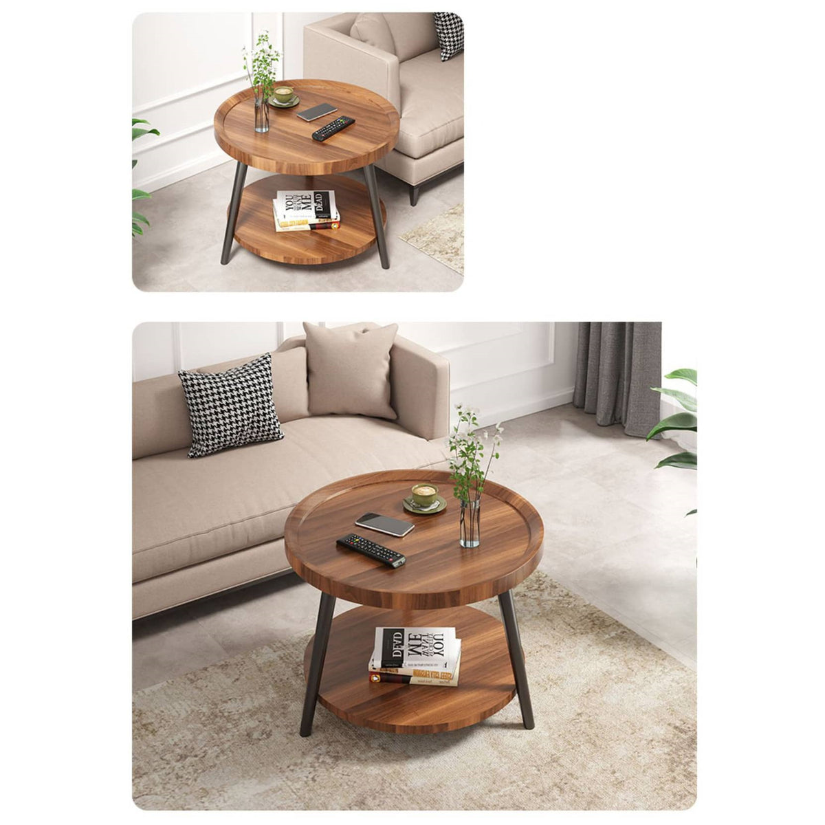 Chic Modern Tea Table: Elegant Brown, Black, and White Multi-Tone for Contemporary Living fxjc-923