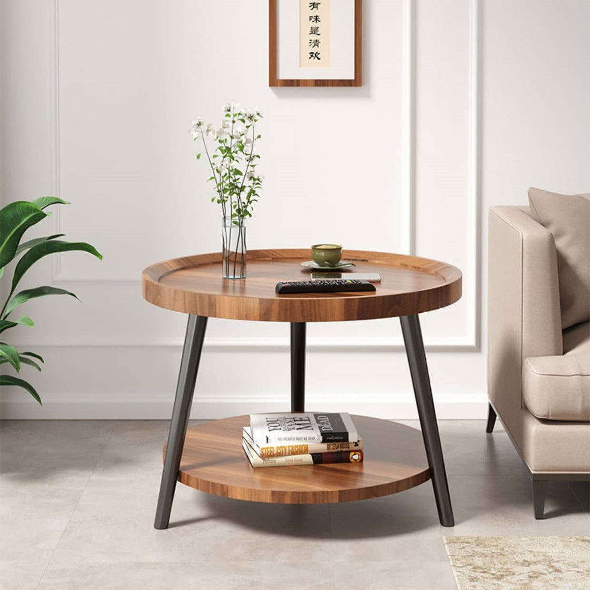 Chic Modern Tea Table: Elegant Brown, Black, and White Multi-Tone for Contemporary Living fxjc-923