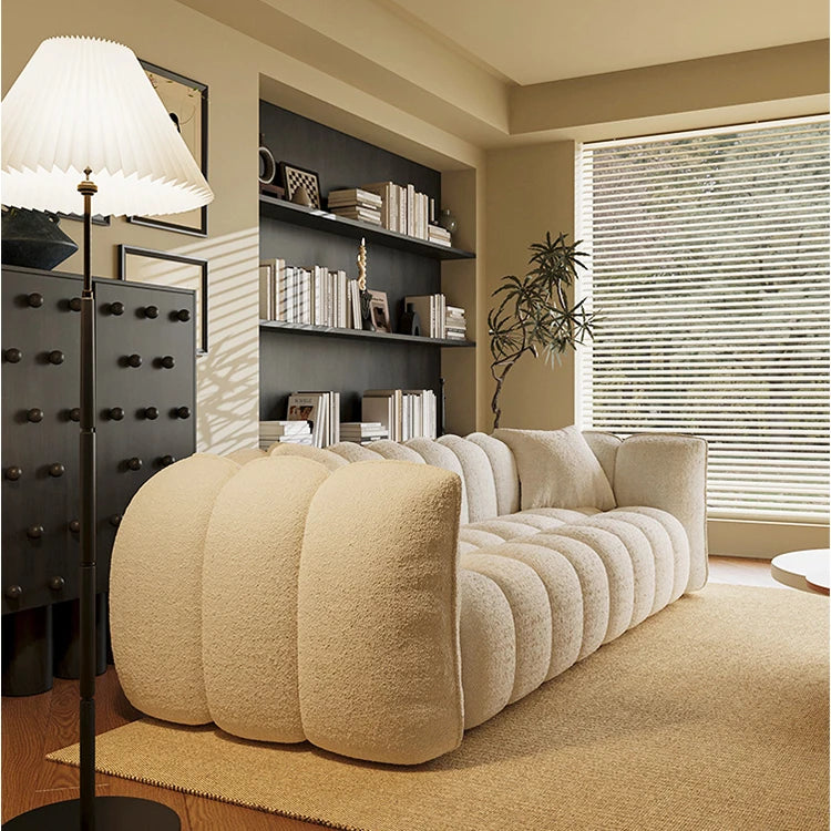 Chic Pine Faux Lambswool Sofa with Luxurious Comfort - Modern Curved Design for Stylish Living Rooms fxmj-3040