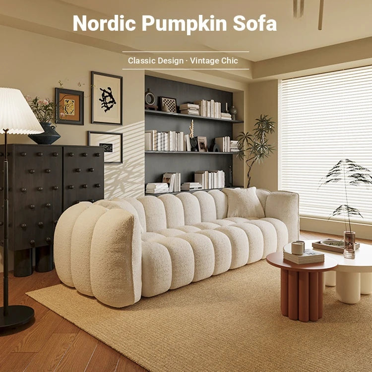 Chic Pine Faux Lambswool Sofa with Luxurious Comfort - Modern Curved Design for Stylish Living Rooms fxmj-3040
