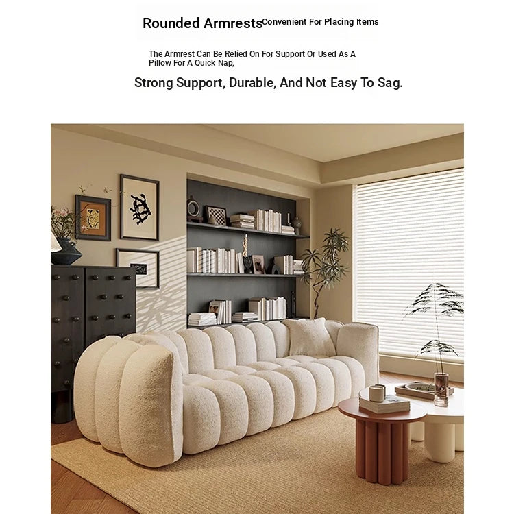 Chic Pine Faux Lambswool Sofa with Luxurious Comfort - Modern Curved Design for Stylish Living Rooms fxmj-3040