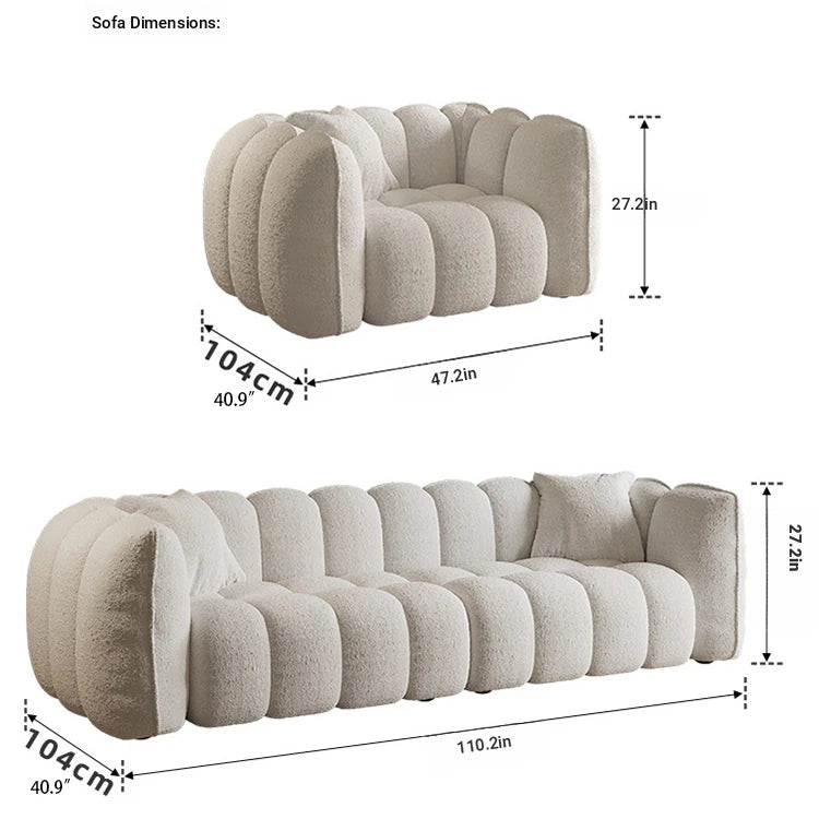 Chic Pine Faux Lambswool Sofa with Luxurious Comfort - Modern Curved Design for Stylish Living Rooms fxmj-3040